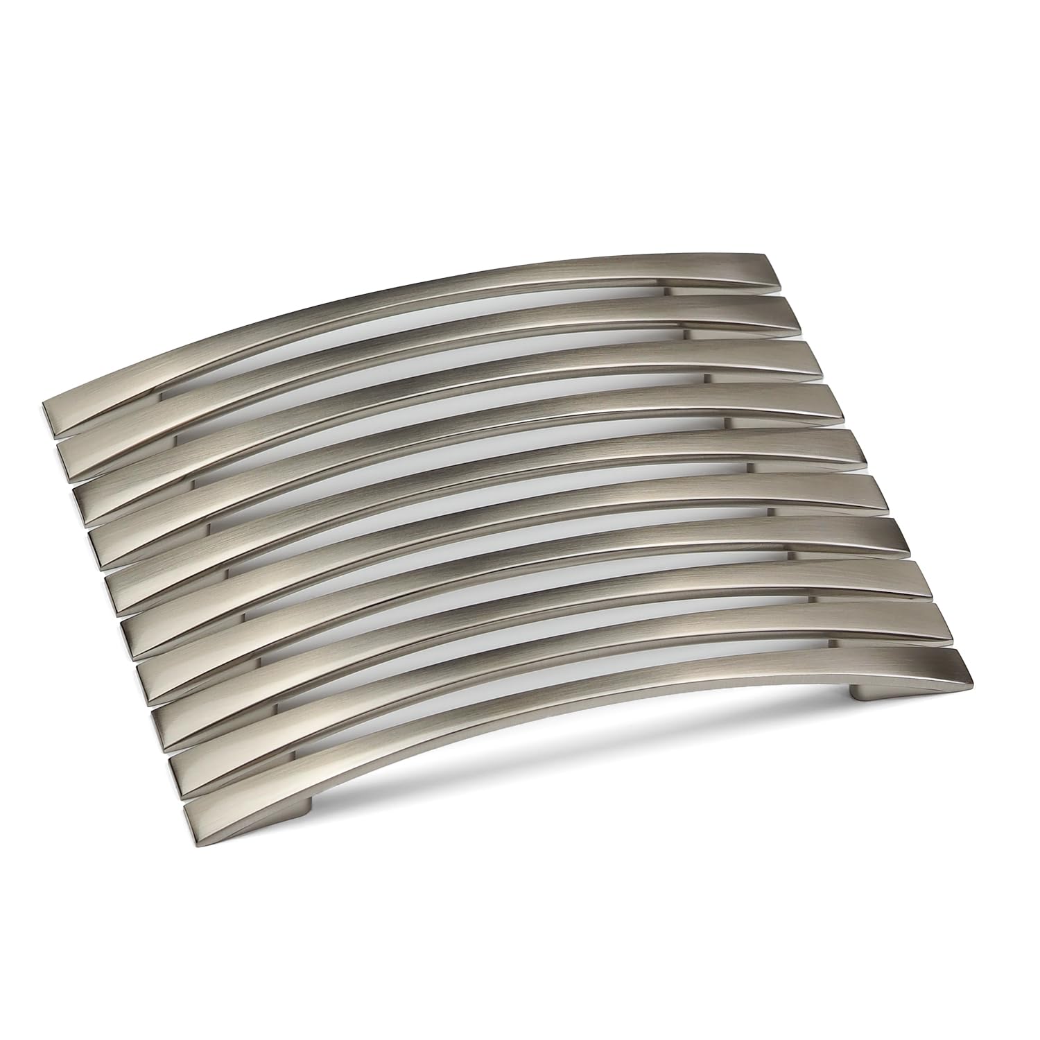 Handle & Home Brushed Nickel 10 Pack 160Mm Cabinet Handle Slim Bow Curved Cupboard Door Drawer Pull