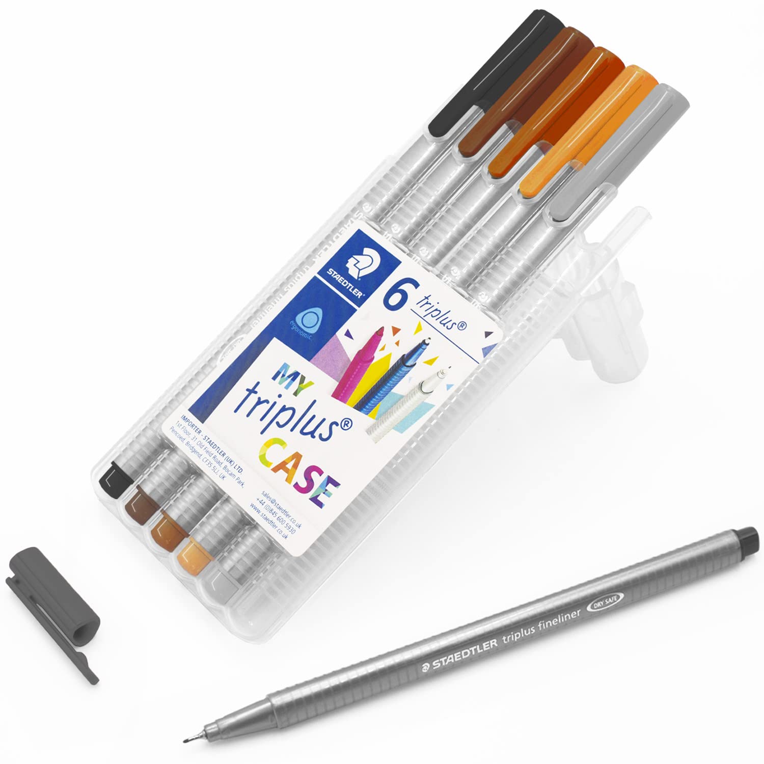 STAEDTLER 334 Triplus Fineliner Superfine Point Pens - 0.3mm - Wallet of 6 (Sepia Grey), 1 count (Pack of 6)