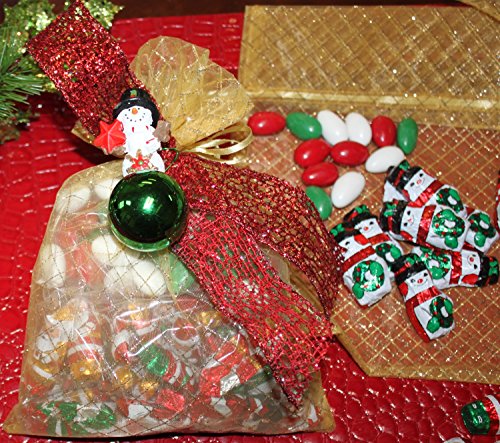 Christmas Gourmet Chocolate Decorated Gift Bag with Holiday Jordan Almonds - 1 Pound Assorted