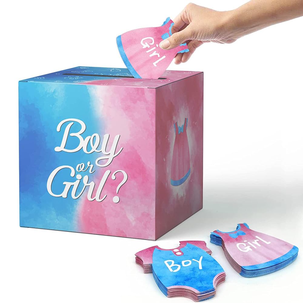 XIGUIBaby Gender Reveal Pull Out Game,Gender Reveal Games, Voting Box with 40 Ballot Cards, Boy or Girl, Party Supplies,Pink and Blue