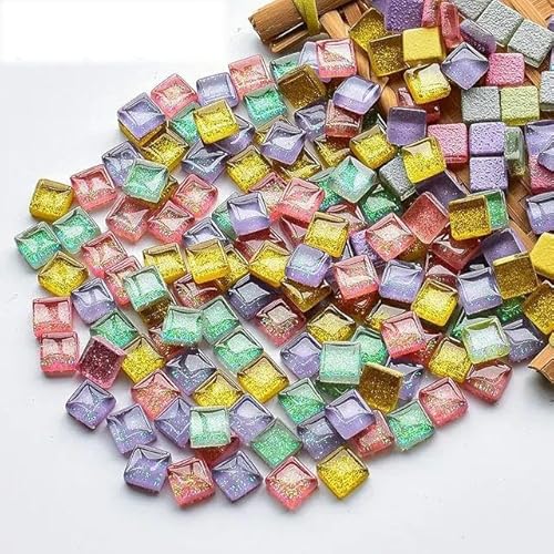 Piastrelle in vetro glitterato da 120 g/4,23 once (circa 120 pezzi) 1 cm quadrato fai da te con pietre multicolori-zucchero filato-120 g-4,23 once