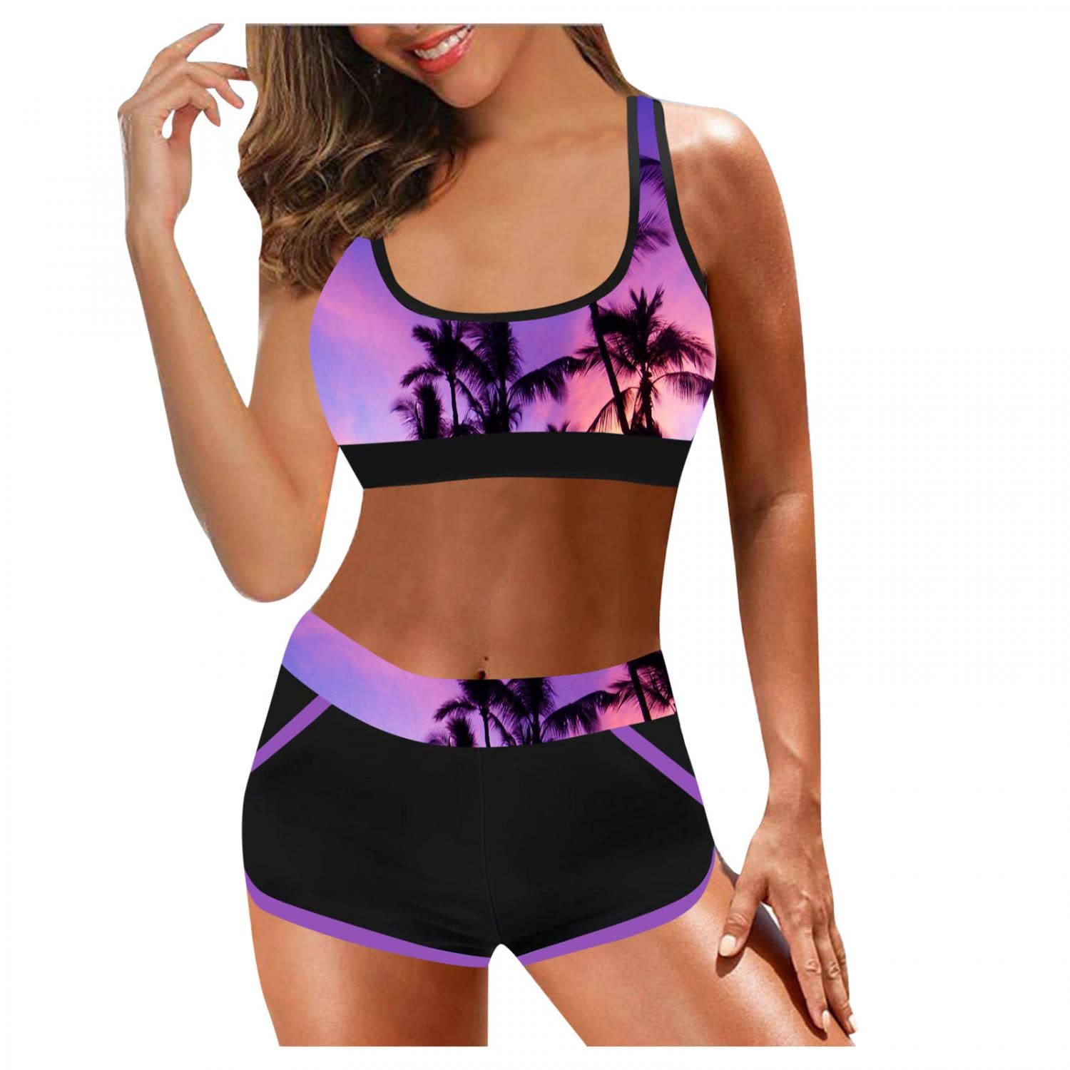 Sheey Verano Bikinis Mujer Dos Piezas Bañador Reductor Barriga Bañadores de Mujer Banador Biquinis Tankinis Bikini,Elegante Gasas Elasticos sin Espalda Flores Push Up Tallas Grandes Fiesta Playa