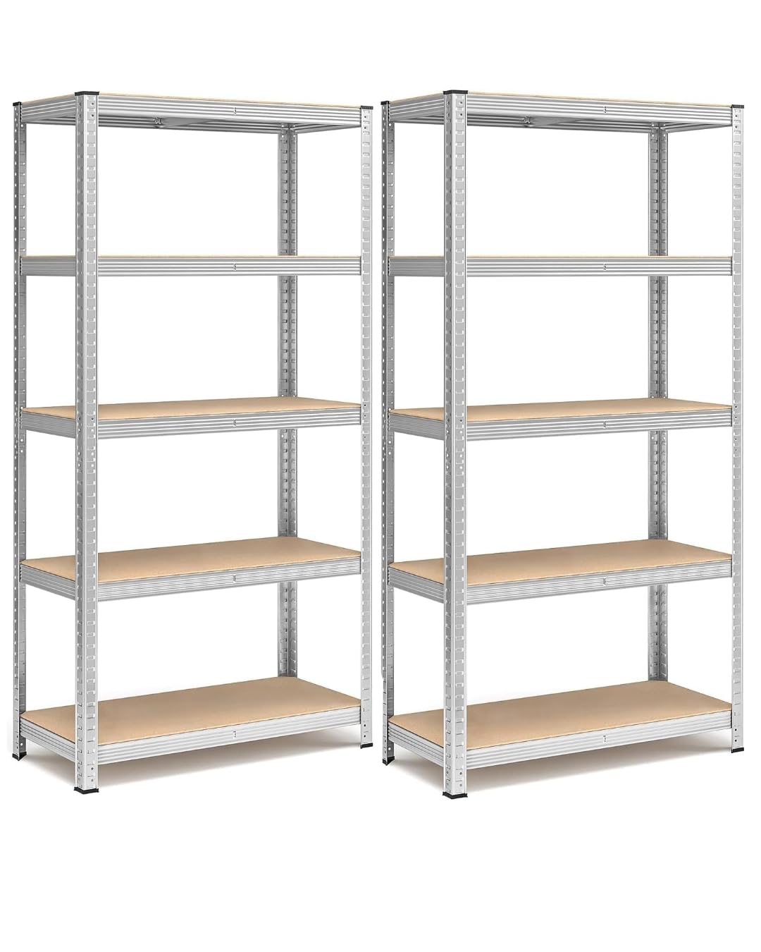 A.M.C. Juego de 2 estanterías de metal con 5 estantes ajustables, sin tornillos, para garaje, almacén, capacidad de carga 875 kg, 40 x 90 x 180 cm