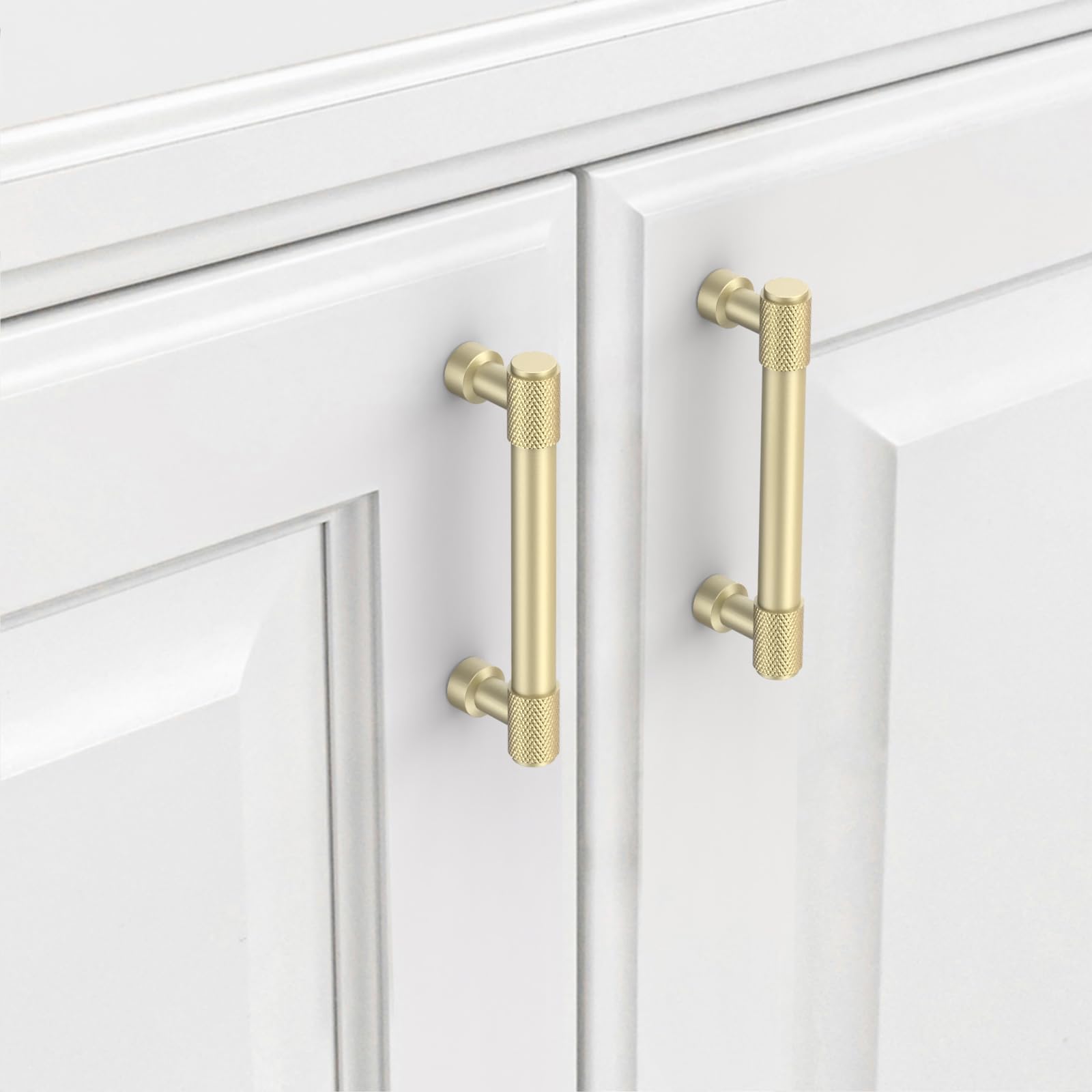 9BUILD 10 Pack Brushed Gold Cabinet Handles 96MM Hole Centers Knurled Kitchen Cabinet Handles Drawer Handles Kitchen Cupboard Handles UK0056