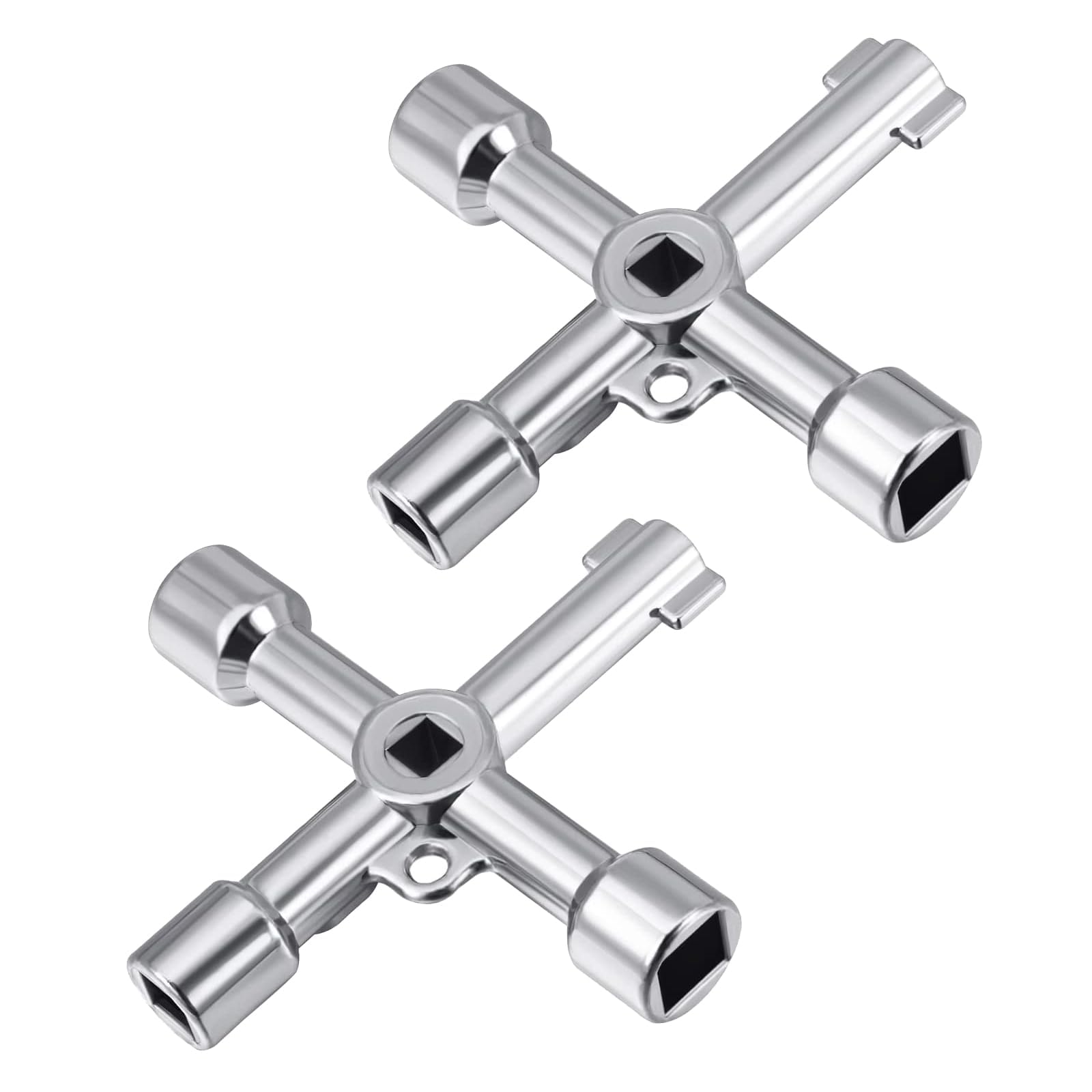 Cerioll 4 Way Multifunction Utility Key, 2 Pieces 4 Ways Meter Box Key, for Electric Cabinet, Gas Valve, Water Tap (Silver)