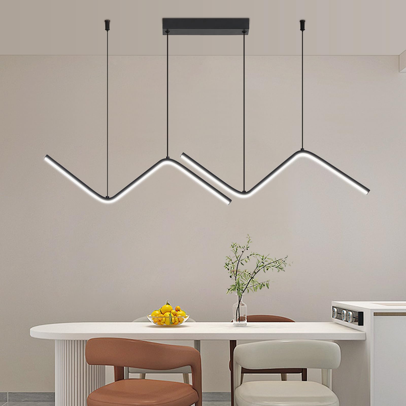 Mikeru Modern 90cm Wave Pendant Light, Dimmable 3000K/4500K/6500K, Height Adjustable 1.5m Hanging Pendant Light, Adjustable Brightness with Memory Function, for Dining Room, Living Room, Office, Cafe
