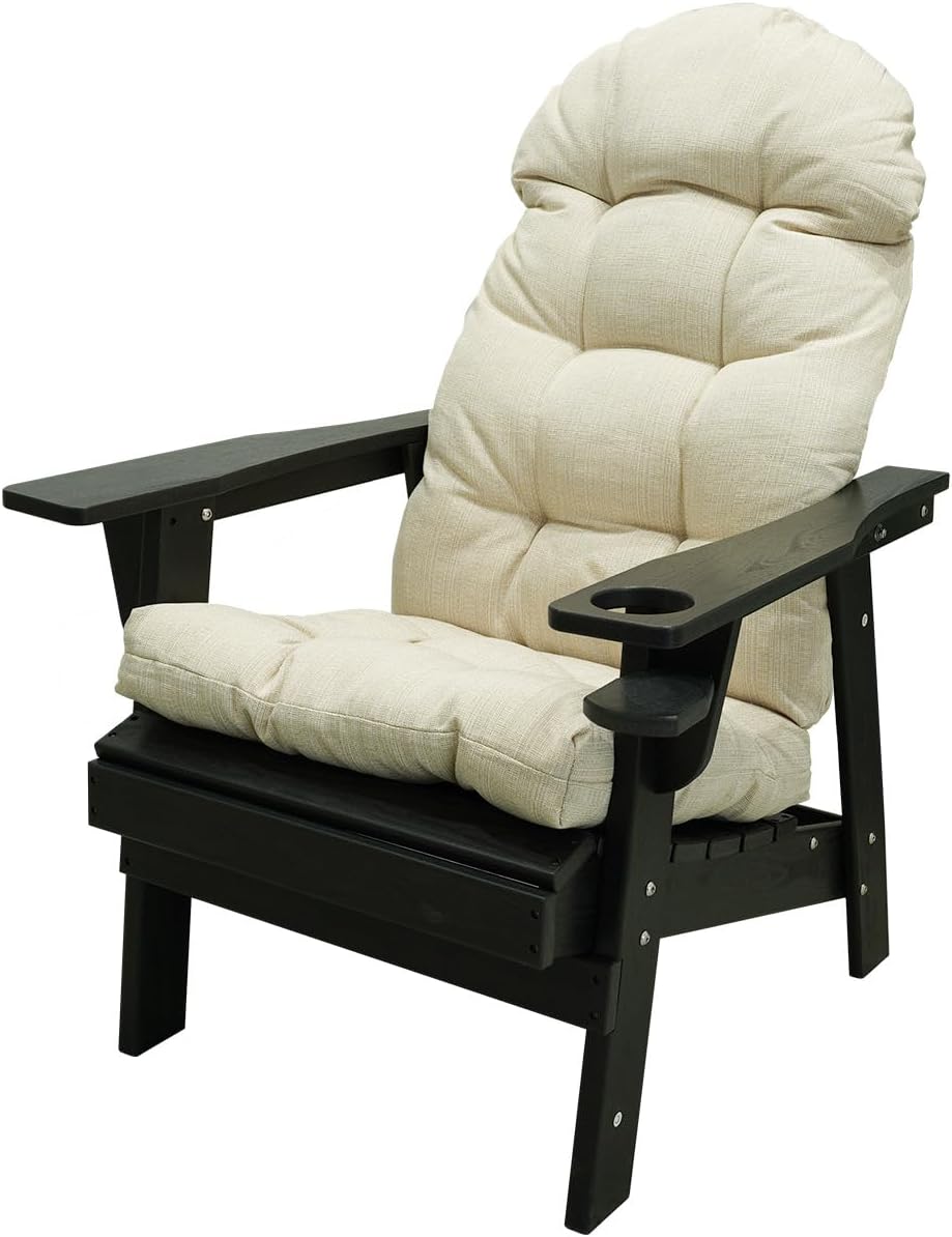 PROHIKER Adirondack Chair Cushion with Ties, Thick Tufted High Back Rocker Cushions for Outdoor Use, Soft Glider Rocking Seat Replacement Cushions for Patio Lawn Chair (Beige, Set of 2)