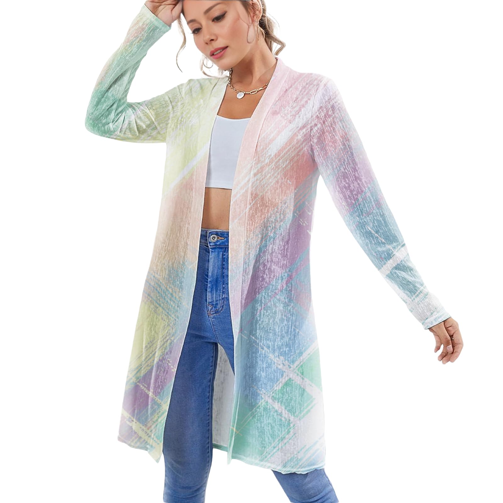 Cover Ups for Women t Lightweight Mid-Length Skin-Friendly Cardigan Vacation Wear Plus Size Long-Sleeved Outwear