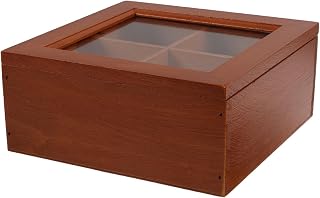 HOMSFOU Vintage Wooden Glass Jewelry Box with 4 Grid Divider Organizer