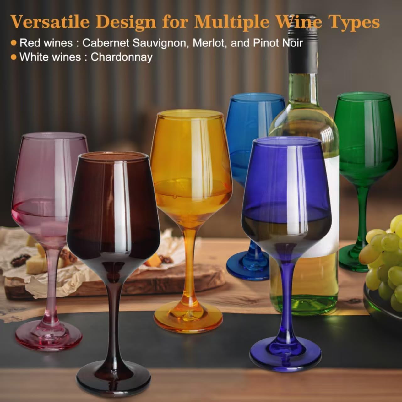 Multi Colored Wine Glasses Set of 6, 12oz Stemmed Crystal Glasses, Thick & Colorful, Dishwasher Safe Stemware for Red or White, Gift for Party, Holiday, Anniversary, Restaurant, Home Bar - Image 6