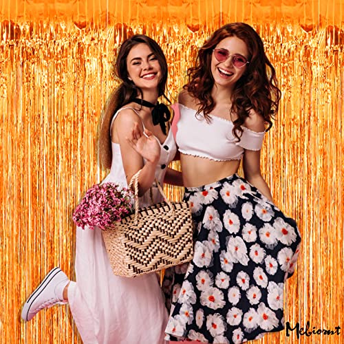 Image of 4 Pack Orange Fringe Curtain Backdrop, 3.2Ft x 6.6Ft Metallic Tinsel Foil Fringe Streamers Background for Photo Booth Birthday Wedding Baby Shower Carnival Easter Mother's Day Party Decorations