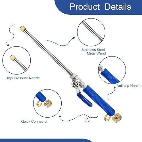 Vista 15 de Hidro jet a alta presión hidrolavadora con arandela y varita mágica extensible, manguera de agua flexible, boquilla universal, limpieza de ventanas