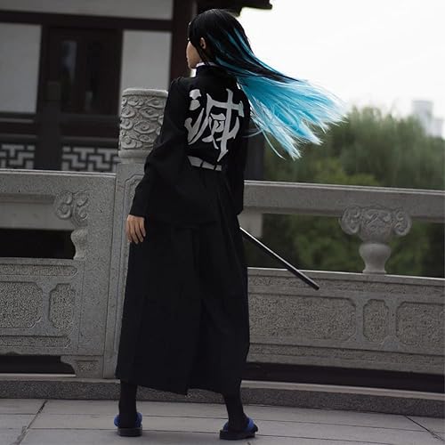 Vista 6 de Tanjiro - Disfraz de cosplay de Zenitsu Giyuu Muichiro para adultos, bata de Halloween, kimono, uniforme con peluca