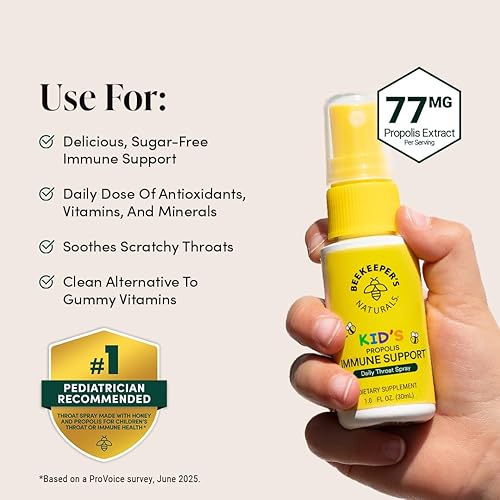 Miniatura 4 de Beekeepers Naturals Espray de propóleo para la garganta para niños extracto de propóleo de abeja apoyo inmunológico natural y alivio del dolor de