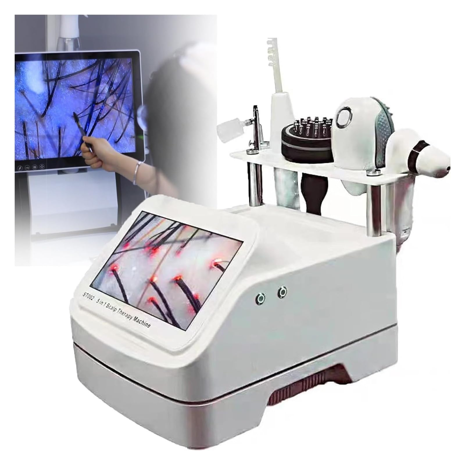 Analizzatore di capelli for diagnosi della pelle, apparecchiatura for massaggio del cuoio capelluto 5 in 1, scanner portatile for il rilevamento del cuoio capelluto, for perdita di capelli/umidità