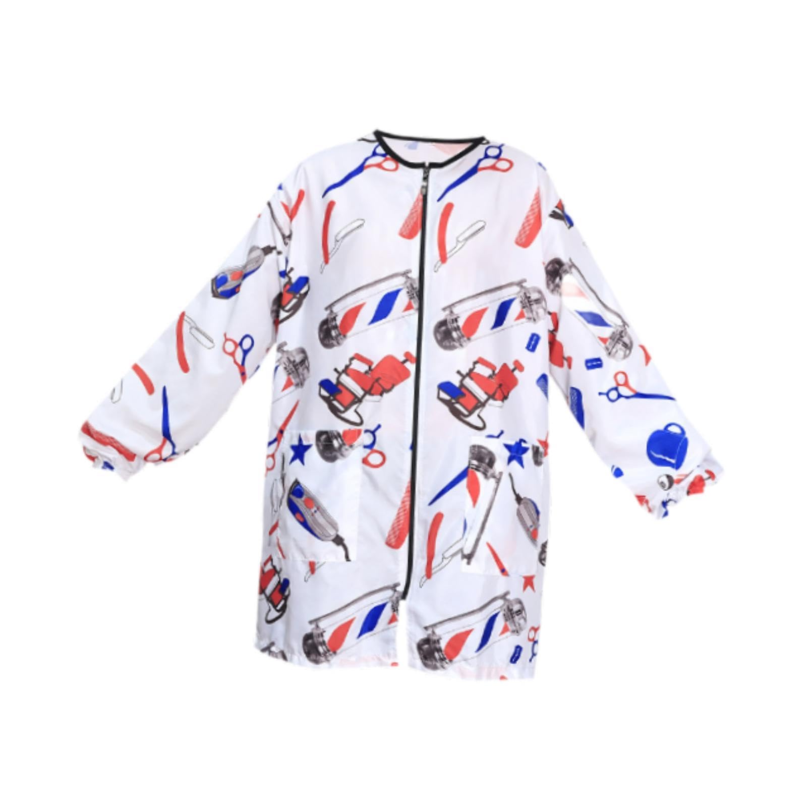 Barbers Uniform Apron Hair Stylist Apron Smock for Hair Cutting Coloring SPA Printed white-image-7