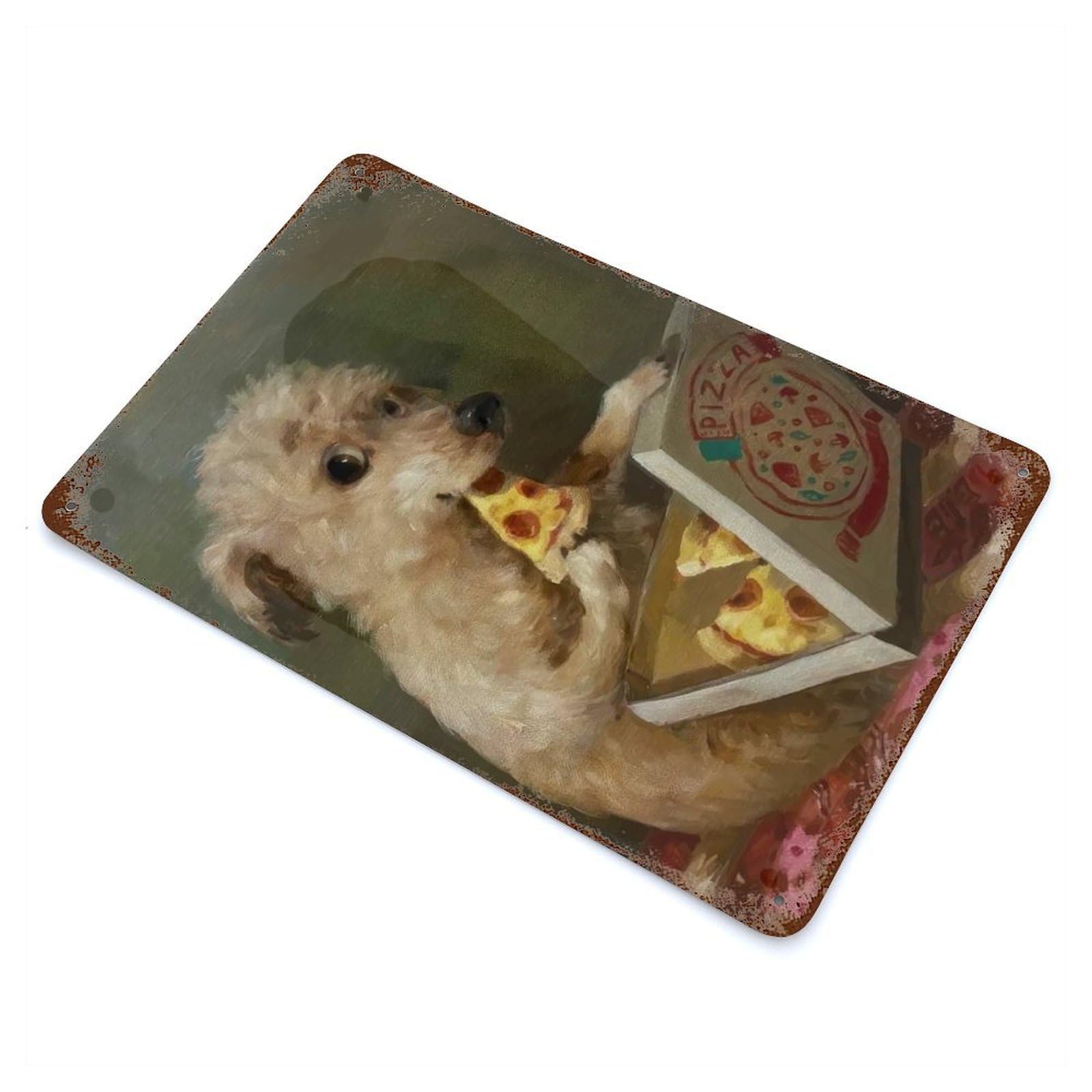 Dog Eating Pizza Decorative Tin Sign 11.8"x7.9", Farmhouse Wall Decor for Living Room, Hallway And Home Decor