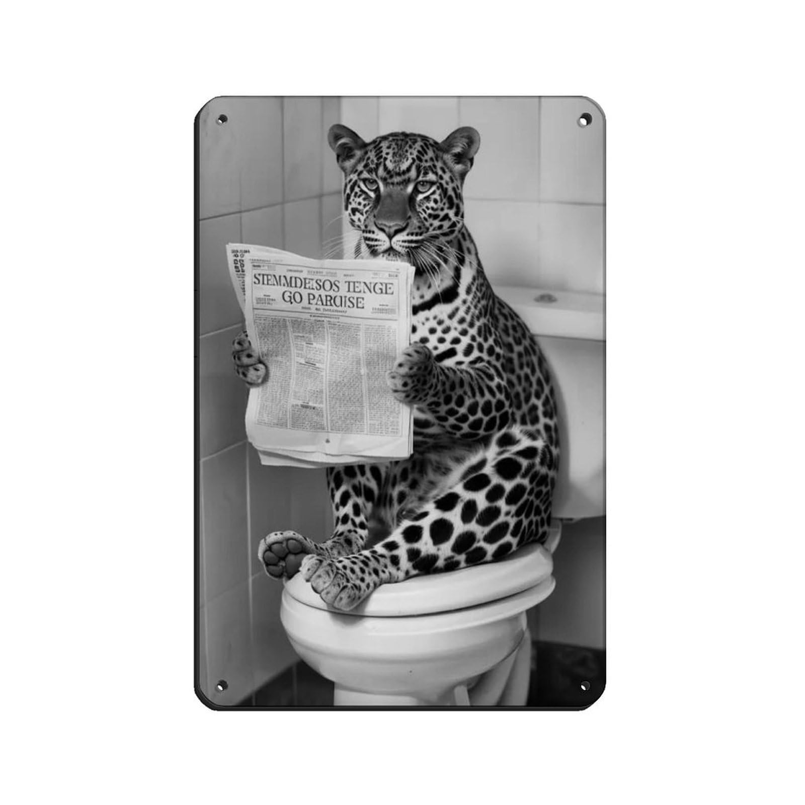 Leopard Sitting on The Toilet Reading A Newspaper Tin Sign Vintage Metal Pub Club Cafe Bar Home Wall Art Decoration Poster Retro 8x12inch(20x30cm)