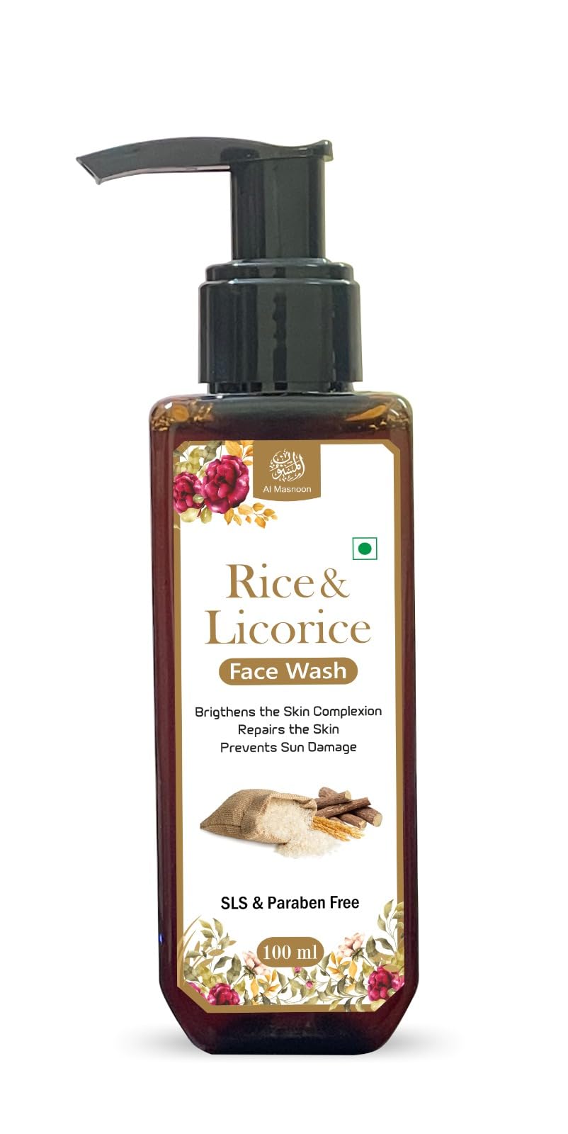 AL MASNOON Radiant Rejuvenation: Al Masnoon Rice & Licorice Face Wash 100ml, Enriched with Rice Water and Licorice Extracts, SLS & Paraben-Free for Gentle and Purifying Skincare