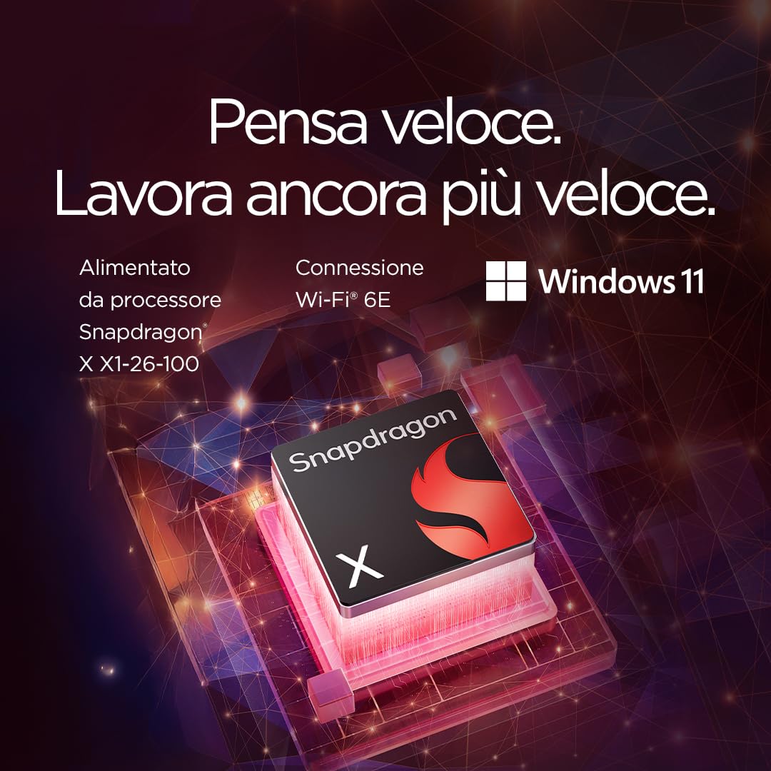 Lenovo IdeaPad Slim 3 Copilot+ PC Notebook 15" IPS (1920x1200) Snapdragon X X1-26-100, 16GB RAM LPDDR5X, 512GB SSD, WiFi 6E, Laptop per Lavoro, Studio, Multitasking - Caricatore non incluso