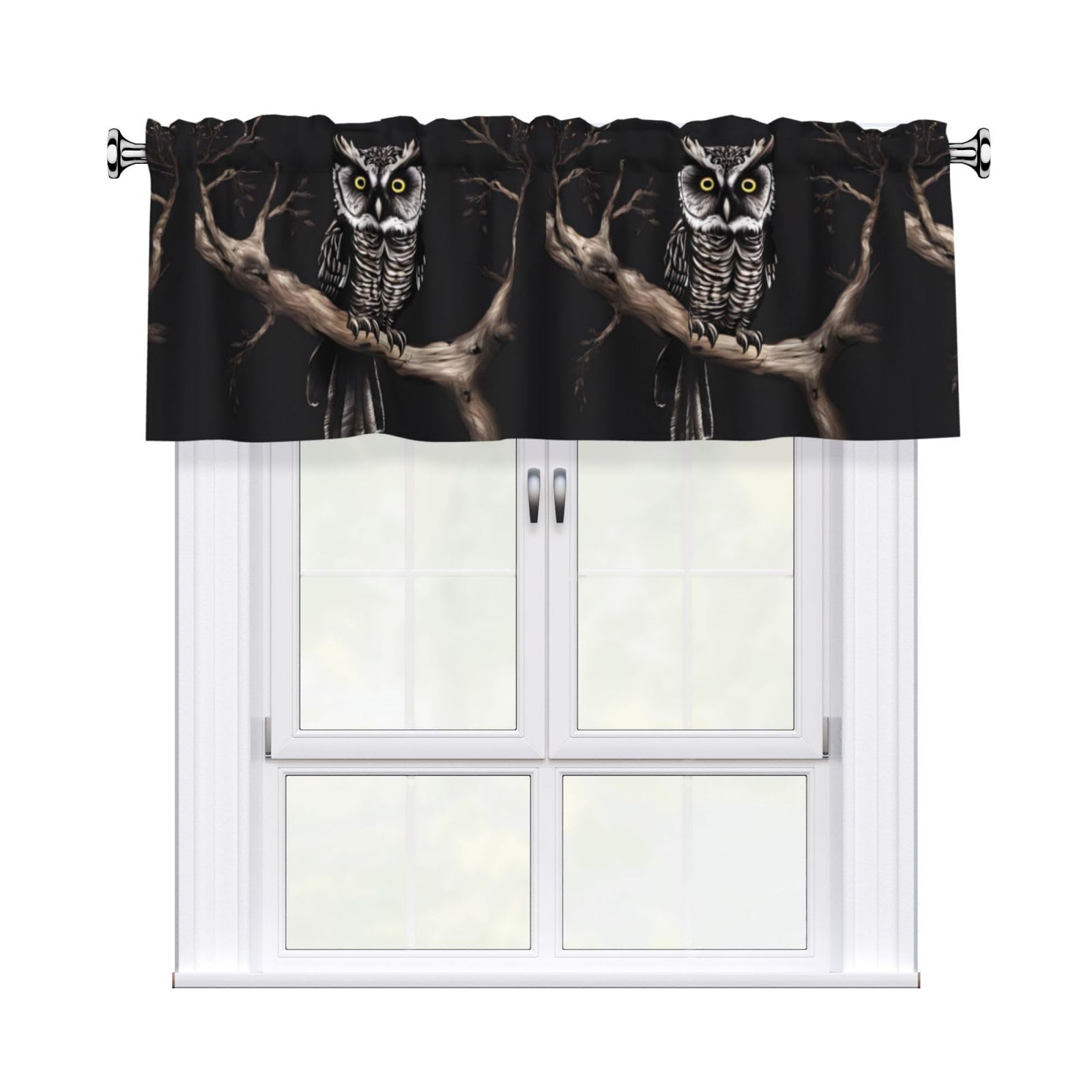 YYHHAOFA Late Night Owl Prints Durable Kitchen Window Layer – 54x18 Inch 100% Polyester Valance with Precision Construction