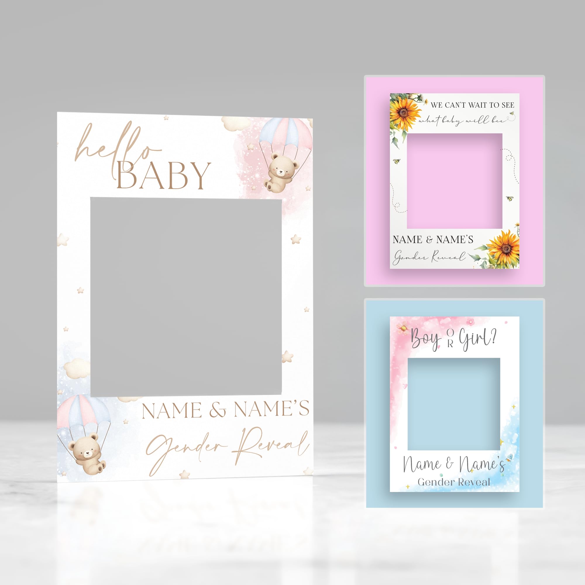 Customisable Gender Reveal Selfie Frame Bespoke Personalised Party Decoration Ideal New Baby Gift Neutral Gender Reveal Photo Prop