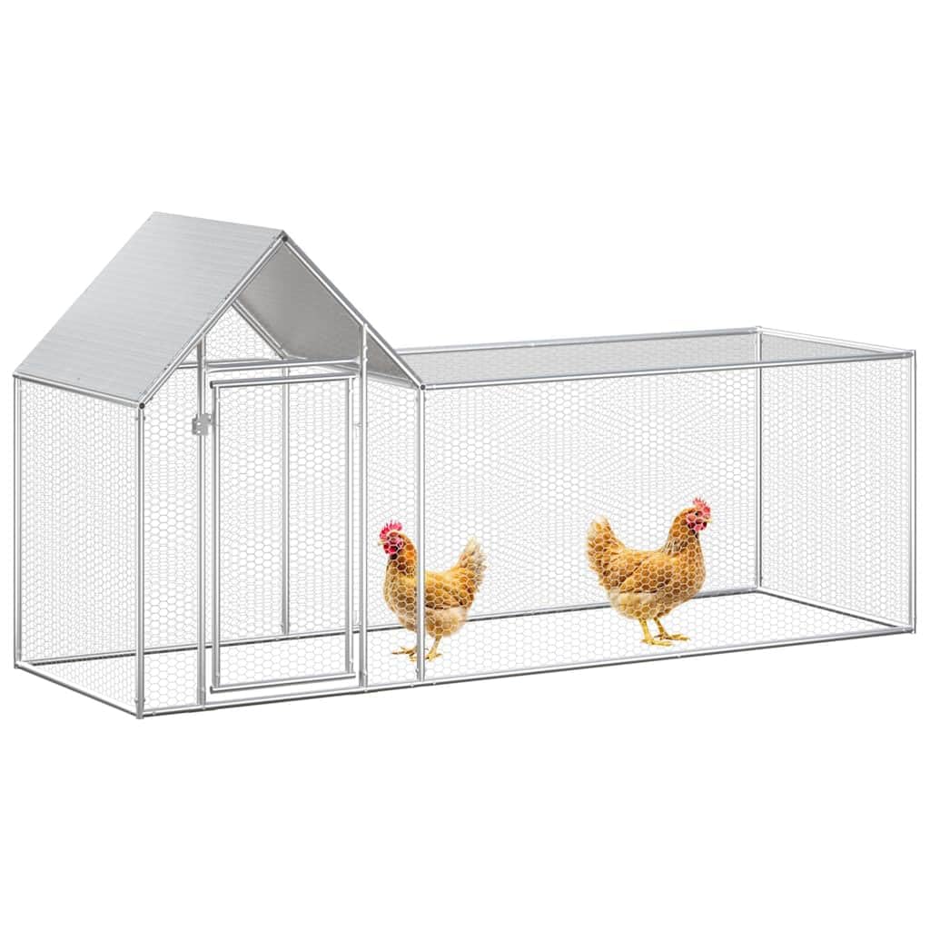 Gallinero de 3 x 1 x 1,5 m de acero galvanizado, estable gallinero con puerta y techo para aves de corral, patos y gansos, color plateado