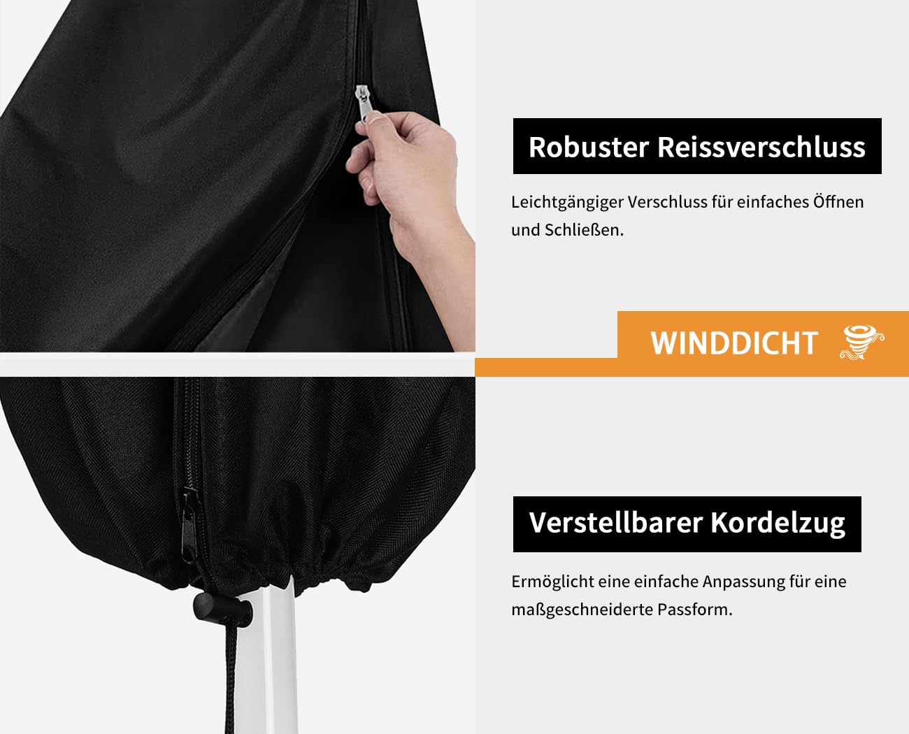 Dokon Ampelschirm Schutzhülle Wasserdicht Hülle für Ampelschirme bis 400cm Ø, Winterfest UV-Beständig Sonnenschirm Abdeckung mit Stab, Abdeckhauben für Gartenschirm, Marktschirm (240x57/57cm) - 4
