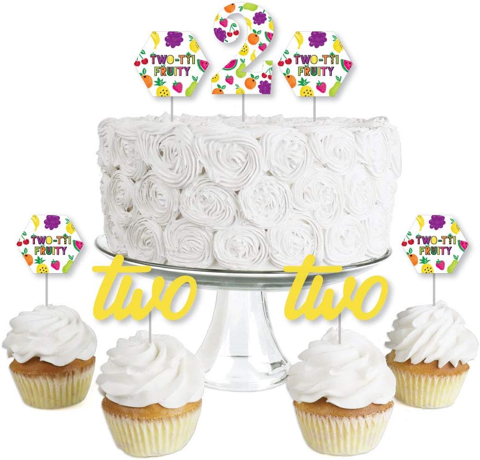 Big Dot of Happiness 2nd Birthday TWO-tti Fruity - Dessert Cupcake Toppers - Frutti Summer Party Clear Treat Picks - Set of 24