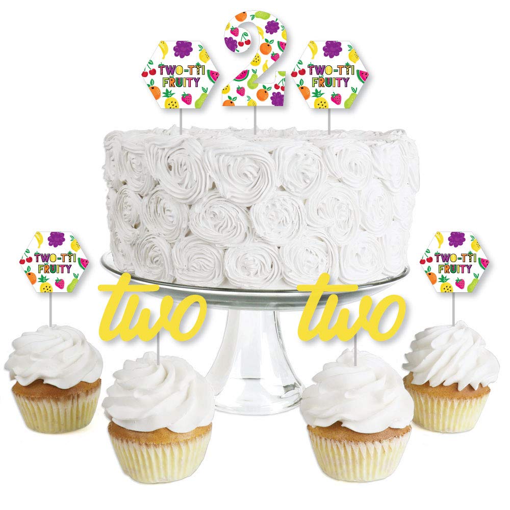 Big Dot of Happiness 2nd Birthday TWO-tti Fruity - Dessert Cupcake Toppers - Frutti Summer Party Clear Treat Picks - Set of 24