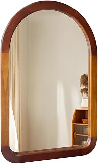 Culer 22x30 Inch Arched Rustic Wall Mirror, Walnut Brown Wood Frame, Tempered Glass Farmhouse Vanity Mirror for Bathroom, Bedroom
