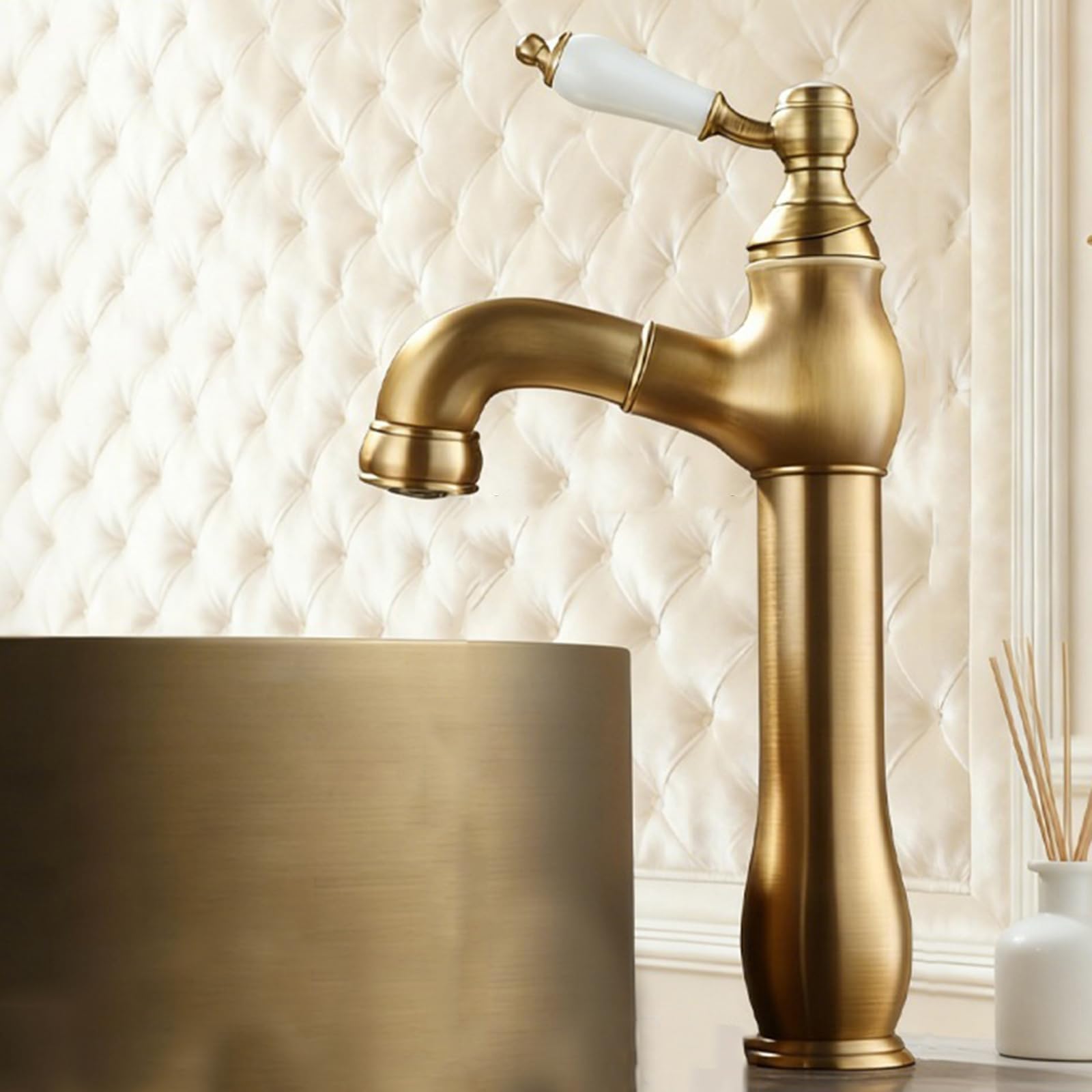 Biaoteng Antique Tall Pull Out Bathroom Mixer Basin Tap Vintage Hot And Cold Brass Bathroom Sink Taps Single Hole