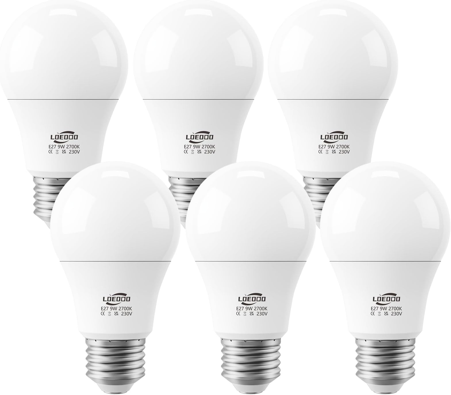 E27 LED Screw Bulbs 60W Equivalent, 9W, 806 Lumens, 2700K Warm White, Large Screw Bulb, Non-Dimmable, Pack of 6