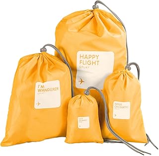 اكياس منظمة للسفر مقاومة للماء مزودة برباط سحب لحفظ الملابس والملابس الداخلية والاحذية والغسيل التخزين لادوات التجميل من فيك فيس نايلون ذهبي