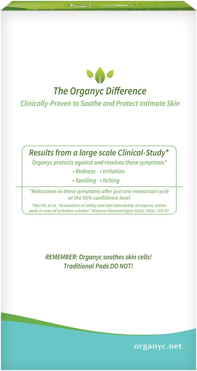 Organyc New and Improved 100% Certified Organic Cotton Inside and Out Overnight Feminine Pads, Heaviest Flow, Super Absorbency, 28 Count