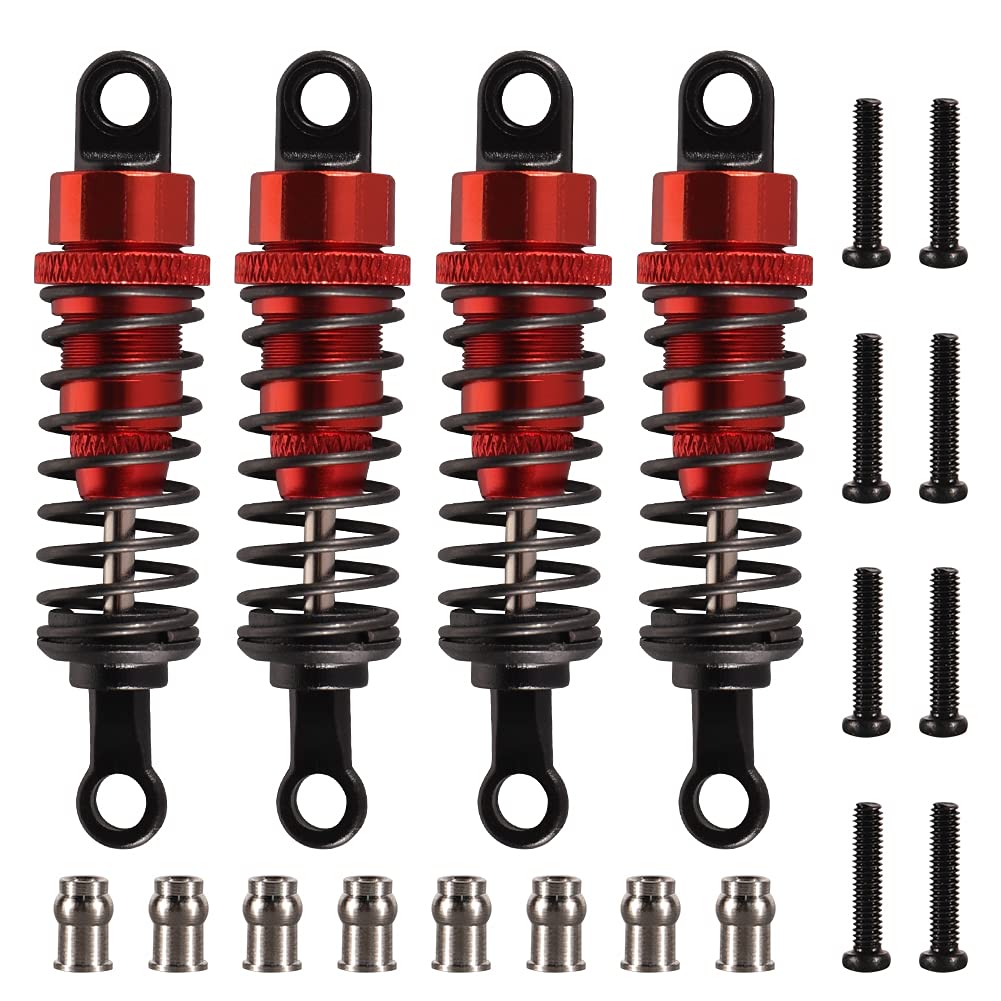 WEISHUJI4pcs Adjustable Assembled Spring Damper, Aluminum Shock Absorber Assembled Replacement for 1/18 RC Wltoys A959 A969 A979 K929 Parts Buggy Truck Rally Car Upgrades (Red)