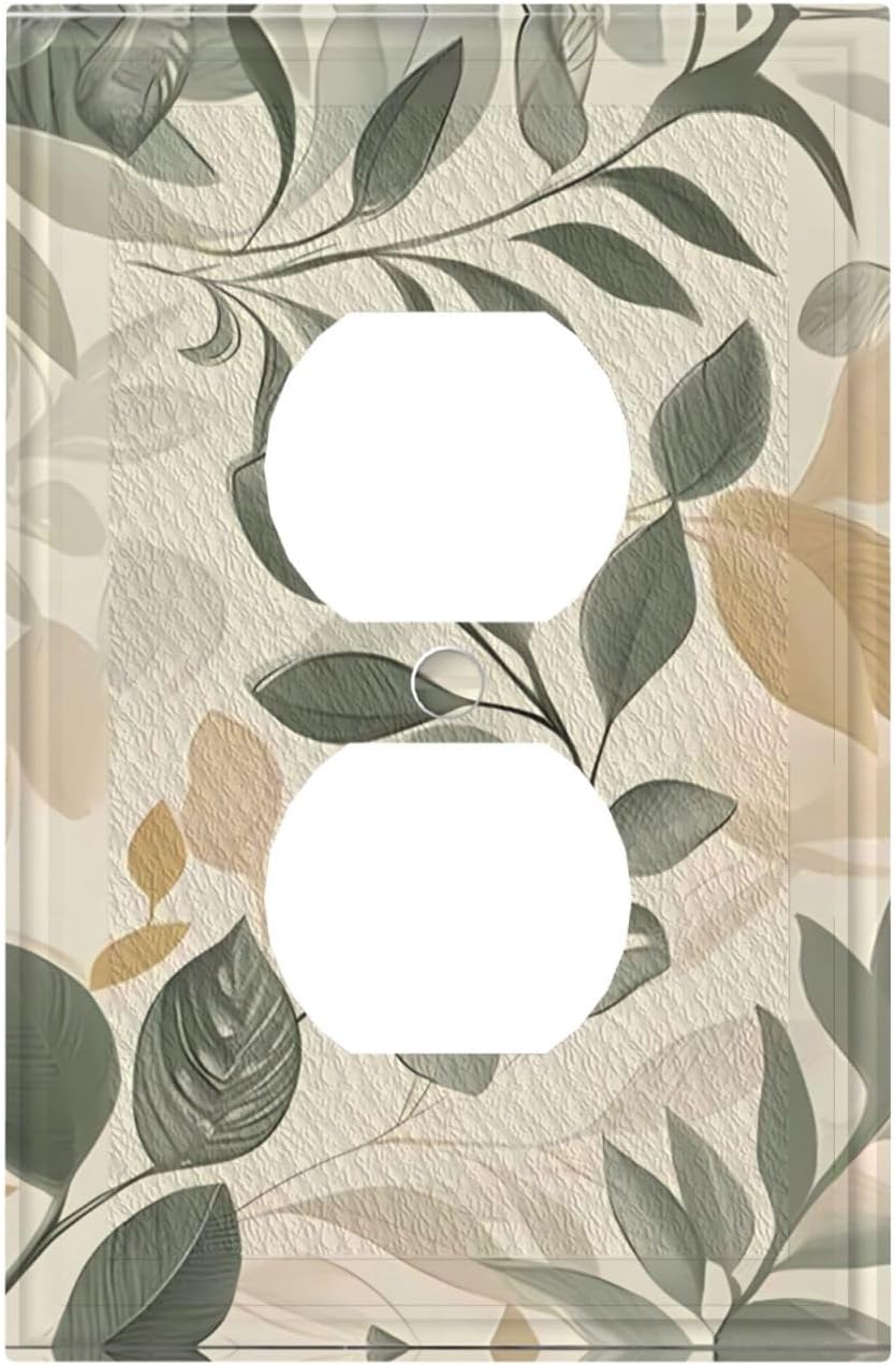 Boho Watercolor Leaves Outlet Covers Light Switch Covers Decorative Green Botanical Plate Country Electrical Faceplate Switchcover for Bedroom Bathroom Home Plastic