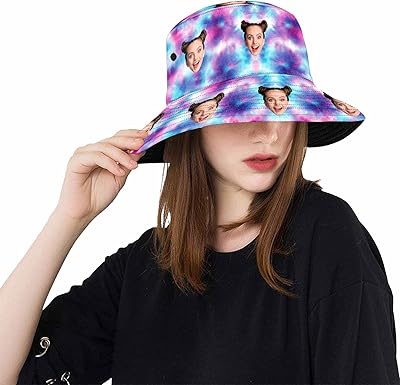 Custom Face Bucket Hat with Picture, Customized Personalized Tie Dye Fisherman Hats with Photo, Unisex Single-Layer Cotton Funny Sun Caps Gifts for Men Women