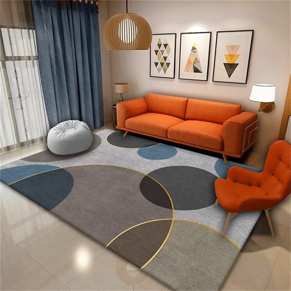 Tapis de salon bleu gris résistant aux taches pour enfants
