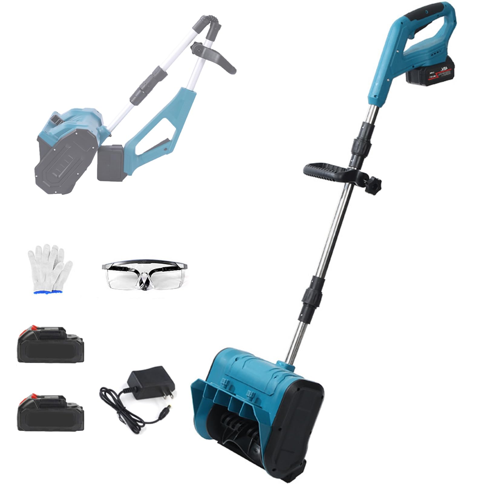 Generico Spazzaneve Elettrico 1200 W, Batteria 2 x 13000 mAh, Design Pieghevole e Retrattile, Direzioni Regolabili, Perfetto per Vialetti e Patio