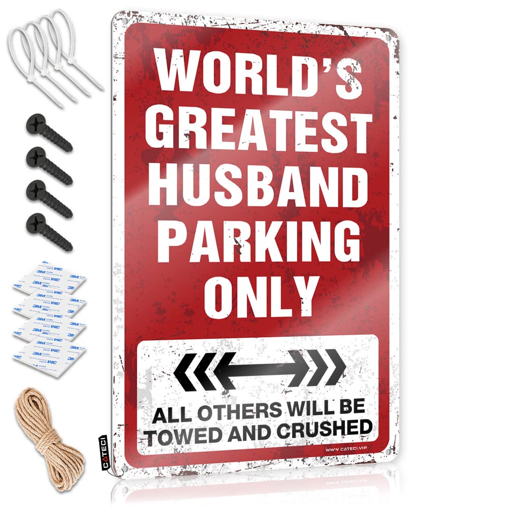 KRAZMURONGD Metal Man Cave Decor Signs For Garage World'S Greatest Husband Parking Only Tin Sign(30X40CM)
