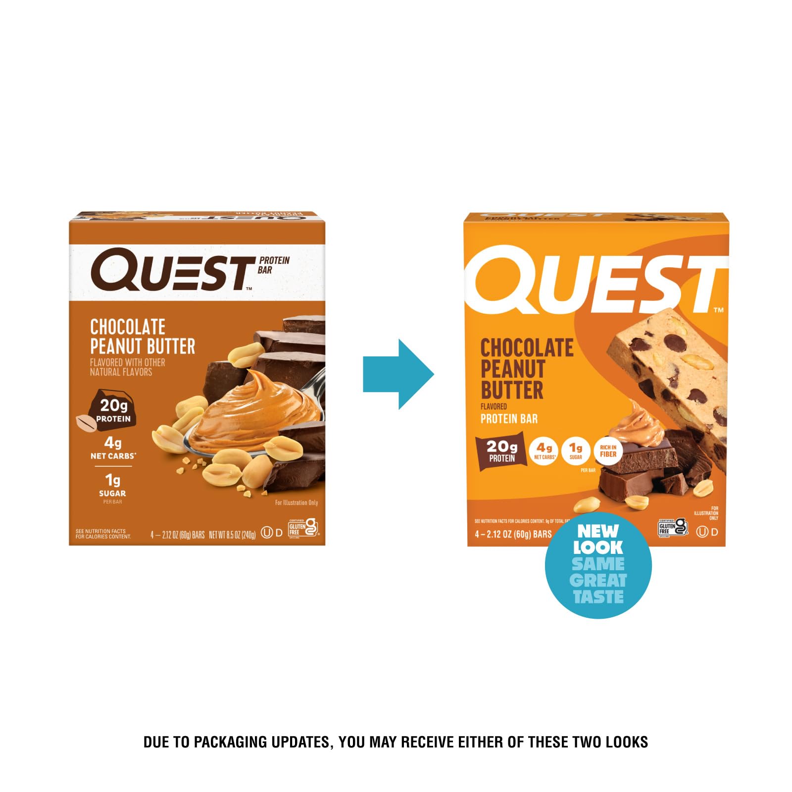Quest Nutrition Chocolate Peanut Butter Protein Bars, 20g Protein, 1g Sugar, 5g Net Carb, Gluten Free, Keto Friendly, 4 Count — Amazon image 3