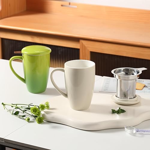 Miniatura 11 de Sweejar Taza de té de porcelana con infusor y tapa, tetera con filtro, máquina de té para hojas sueltas, 16 onzas líquidas para té, café, leche