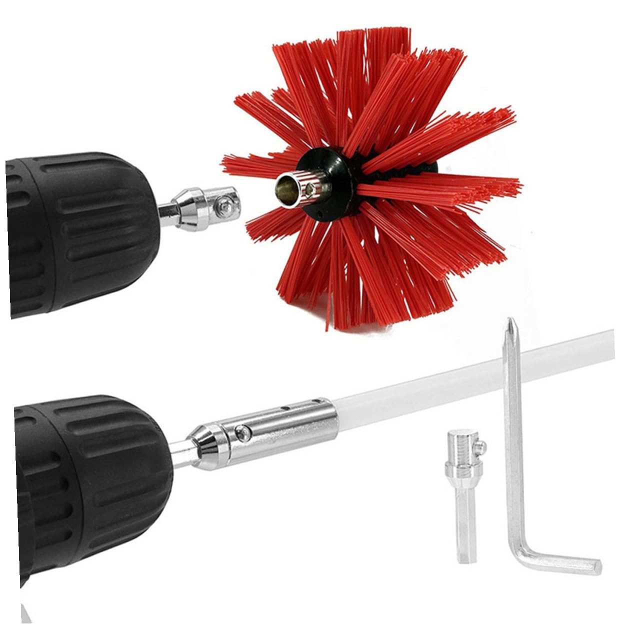 Kit Spazzola per Canna Fumaria Flessibile Aste con Testa Nylon Resistente Alte Temperature Adatto per Pulizie Fessure Strette e Tubi Utilizzabile con Trapano Elettrico per Canale