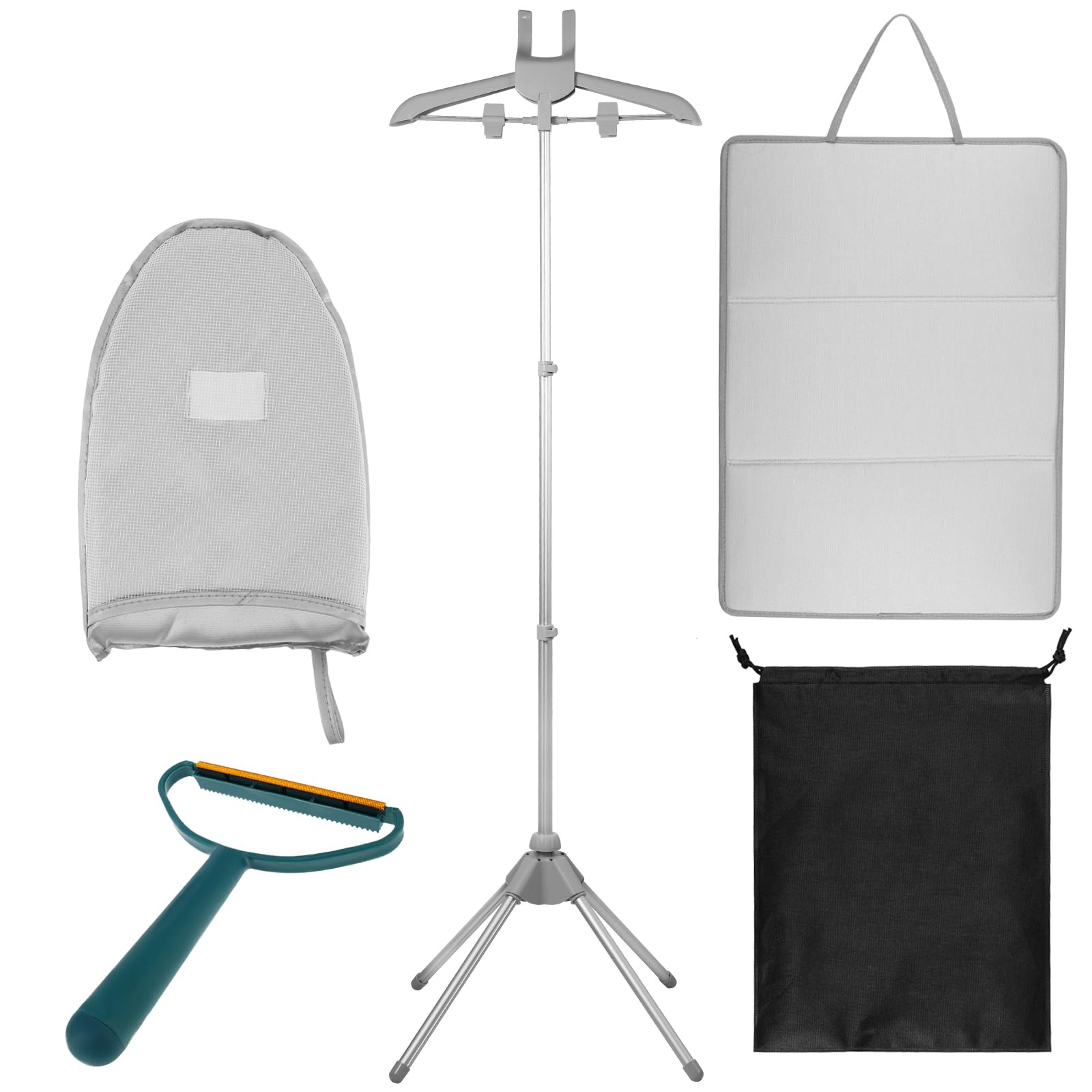 Support vapeur Steamer pour cintres, pliable, avec coussin de repassage et gants, support à vapeur rotatif à 360°, longueur réglable de 84 à 160 cm, séchoir portable pour vêtements