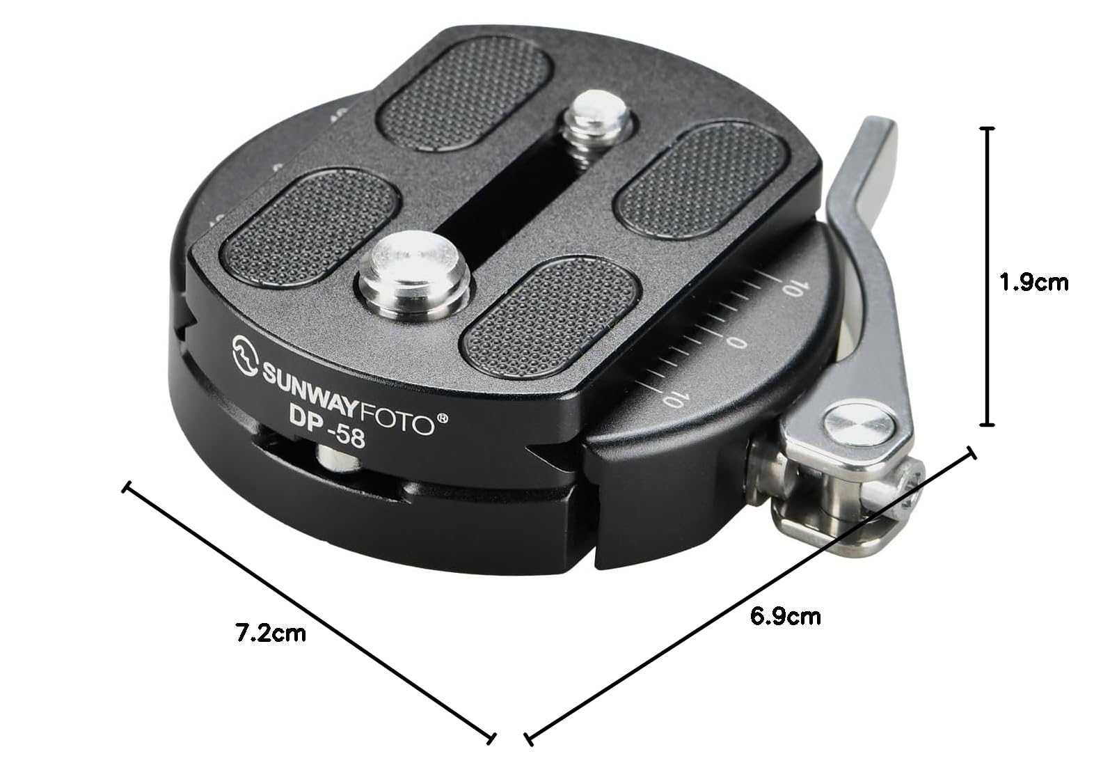 SUNWAYFOTO - Morsetto a leva Discal da 58 mm e set di piastre Arca Swiss, con viti 1/4-20 e 3/8-16 (DLC-58+DP-58)
