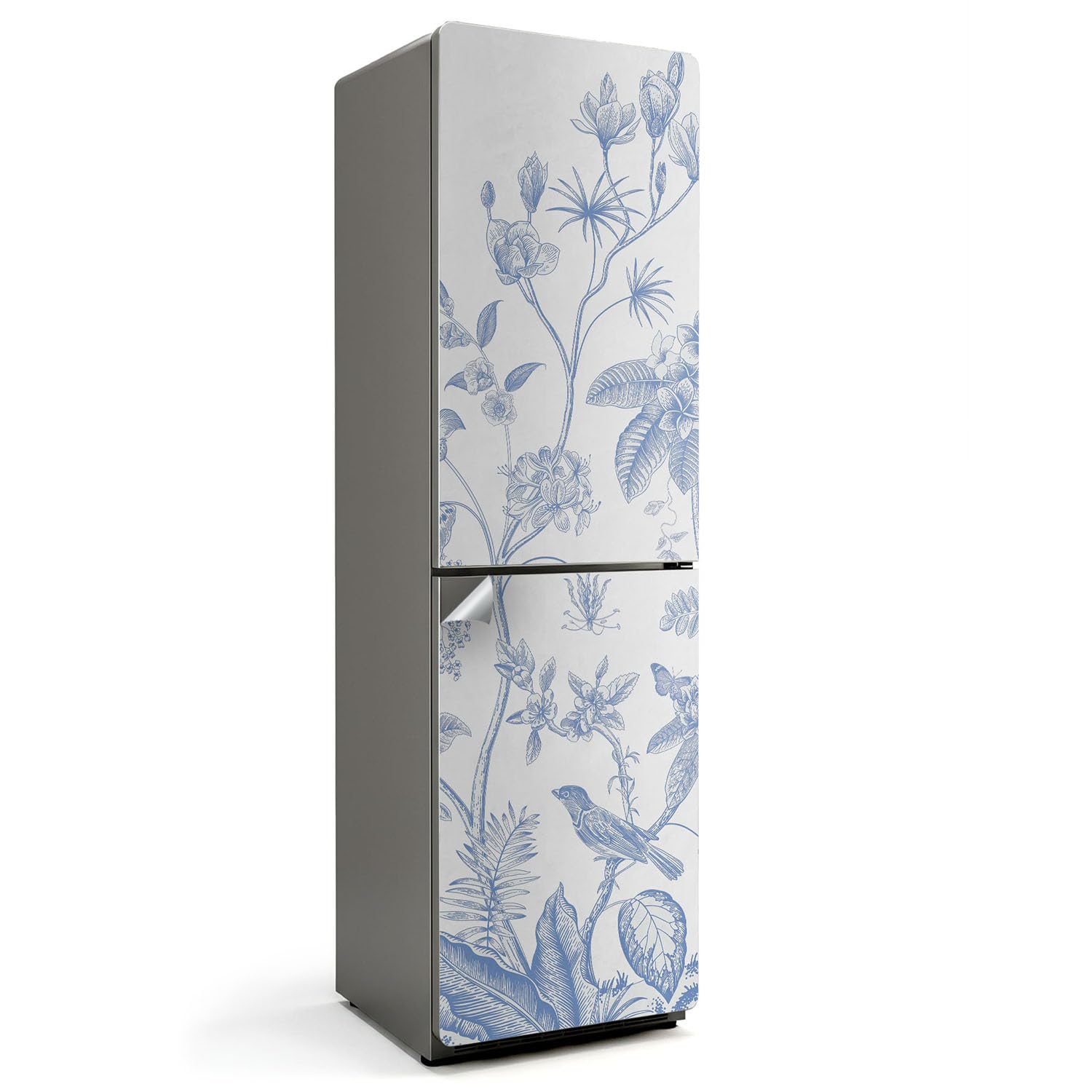 Sticker Autocollant Frigo Décor Floral Oiseaux pour une Cuisine Nature