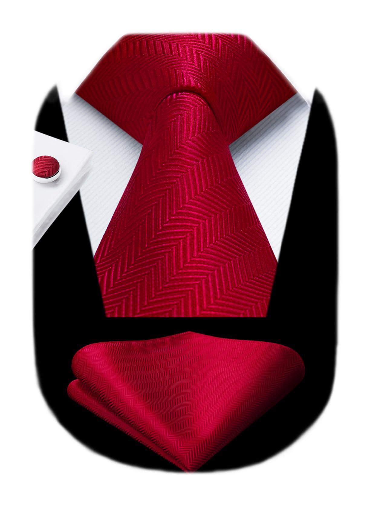 HISDERN Mens Solid Ties Formal Business Woven Tie and Pocket Square Cufflinks Set Classic Silk Satin Necktie Wedding