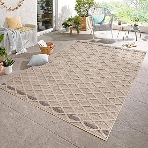 Alfombra de exterior Carpetsale24 diseño diamantes beige Cover