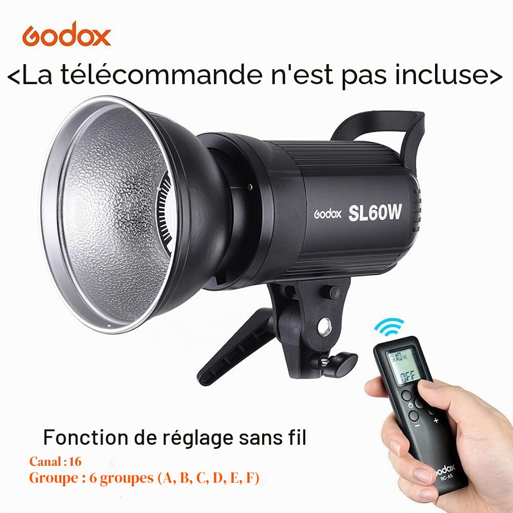 Godox SL-60W 5600K 60W LED Haute Puissance Torche Vidéo sans Fil avec Bowens Mount pour Photo Studio Photographie Video Recording
